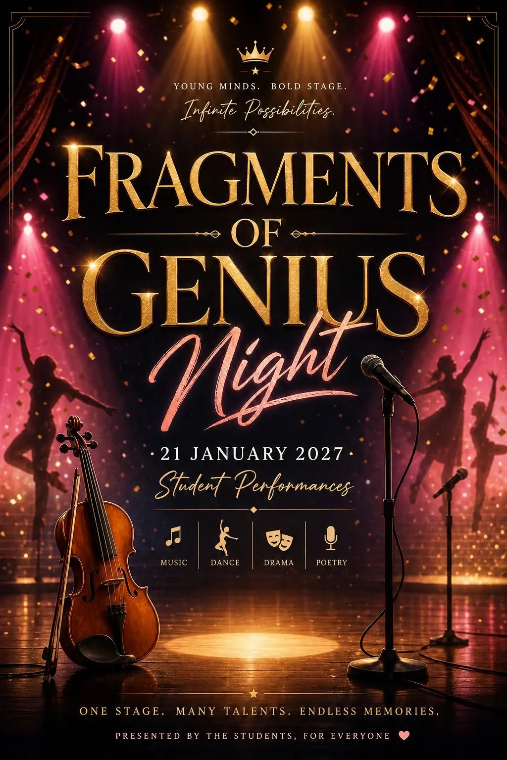 Fragments of Genius Night — Student performances from schools and colleges, 21 January 2027, Indira Gandhi Pratishthan